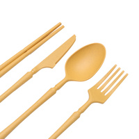 Four-person Set Yellow Eco-Friendly Wheat Straw Dinnerware Set,  Plate, Bowl, Cup & Utensil Set - Lightweight, Reusable, and Durable for Home, School, thumbnail