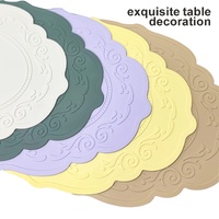 2 Pcs Green Oval Embossed Floral Edged Silicone Placemats, Non-Slip, Heat-Resistant, Easy-to-Clean Dining Table Mats, Korean and European Style thumbnail