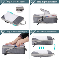 4-piece Set Off White Compression Travel Storage Bags Set, Mesh Travel Organizers for Luggage, Foldable and Space-Saving Packing Cubes thumbnail