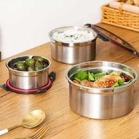 Brown 3-Piece 304 Stainless Steel Food Storage Set with Leak-Proof Lids – Round Design for Fridge and Meal Prep thumbnail