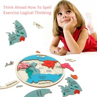 Colorful Wooden World Map Puzzle – 7 Continents Educational Geography Toy for Kids thumbnail