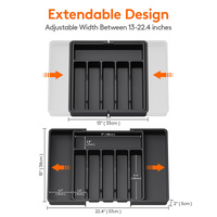 White Adjustable Polypropylene Kitchen Drawer Organizer - 8 Compartments, Large Capacity, Easy to Clean thumbnail