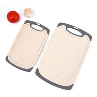 Off White 3-Piece Wheat Straw Cutting Board Set – Non-slip, Groove Design, Plastic Chopping Board for Kitchen Use thumbnail