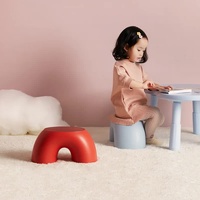 Blue Minimalist Round Shape Footstool - Durable Anti-slip Rainbow Stool for Home, Creative Design PP+Polypropylene Material, Comfortable Shoe Bench thumbnail