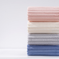 Pink Soft Candy Stripe Coral Fleece Bath Towel and Washcloth Set, Ultra Absorbent, Skin-Friendly thumbnail