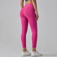 Rose Red Size L High-Waist Seamless Yoga Pants for Women - Fitness Leggings with Pockets, Quick-Dry, Butt-Lifting, Stretchable Workout Tights thumbnail