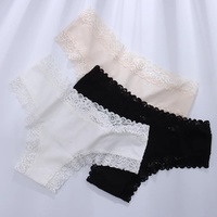Size M Lace-Trimmed Cotton Panties - 3-Pack in Black, White, and Nude thumbnail