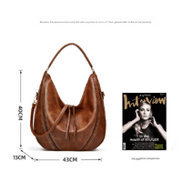 Brown Distressed Faux Leather Hobo Bag - Large Capacity Shoulder Bag for Women thumbnail