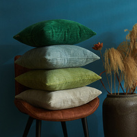 Grayish Yellow Set of 4 Corduroy Pillow Covers - Solid Color Minimalist Throw Cushion Covers - 45x45cm (Pillow Inserts are NOT Included) thumbnail