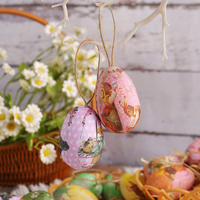 Brown Rabbits Five Sets Of Six Each Easter Egg Hanging Ornament Set with Creative Woven Basket - Festive Decor for Home Scenes thumbnail