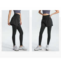 L Navy Blue Women's High-Waist Athletic Skort with Built-In Shorts - Breathable Quick-Dry Running Skirt with Phone Pocket thumbnail