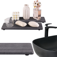 Upper And Lower Slots Dark Grey 2-Piece Rectangular Diatomaceous Earth Coaster Set - Absorbent Grooved Mat for Sink and Bathroom thumbnail