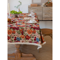 Floral Cotton Linen Tablecloth | Vintage Style Country Garden Design, 90x90cm thumbnail