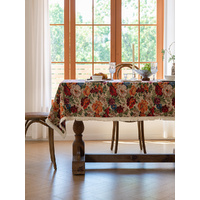 Floral Cotton Linen Tablecloth | Vintage Style Country Garden Design, 90*140cm thumbnail