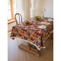 Floral Cotton Linen Tablecloth | Vintage Style Country Garden Design, 100*160cm thumbnail