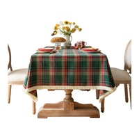 Vintage Plaid Fabric Tablecloth | Classic English Red and Green Plaid Tablecloth for Dining Table and Party Decoration 140*140cm thumbnail