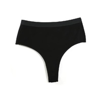 3 pcs（White+Black+Blue Aster） High-Waisted Solid Color Cotton Comfort Plus Size Tummy Control Thong Panties for Women – Size S thumbnail