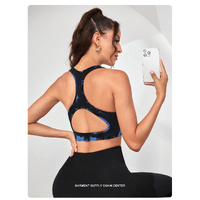 Women's Blue Tie Dye Zip-Up Sports Bra | Shockproof, Push-Up Size M thumbnail
