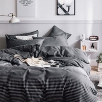 Black Stripes Three-Piece Bedding Set - Comfortable Polyester with Adjustable Corner Straps (Quilt Cover 230*230CM + Pillowcase 51*76CM*2) thumbnail