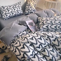 Love patternt Three-Piece Bedding Set - Comfortable Polyester with Adjustable Corner Straps (Quilt Cover 200*230CM + Pillowcase 51*76CM*2) thumbnail