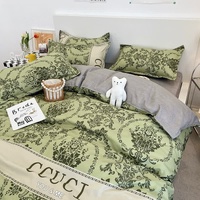 Green Floral 4-Piece Bedding Set - Soft and Lovely Bed Sheets (Quilt 150x200cm, Flat Sheet 200x230cm, Pillowcase 48x47cm) thumbnail