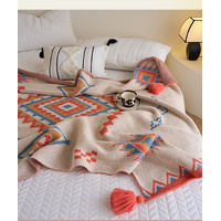 Orange Bohemian Geometric Tassel Throw Blanket – Soft Cotton Blend for Bedroom, Living Room, and Sofa 110x130cm thumbnail