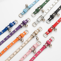 3 pcs Gold Stylish PU Leather Pet Collar - Anti-Loss, Puppy Bell, Star & Moon Design Width 1.2cm Total Length 35cm thumbnail