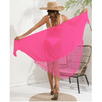 Rose red Women's Mesh Detail Beach Wrap - Tassel Trim Swim Cover-Up 95x195cm thumbnail