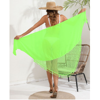 Fluorescent green Women's Mesh Detail Beach Wrap - Tassel Trim Swim Cover-Up 95x195cm thumbnail