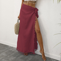 Red Lightweight Tassel Sarong - Sexy Beach Skirt Cover-Up 104x86cm thumbnail