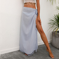 Light blue Lightweight Tassel Sarong - Sexy Beach Skirt Cover-Up 104x86cm thumbnail
