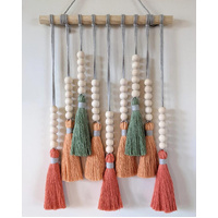 Colorful Tassel Wall Hanging-Wooden Beads Boho Tapestry Home Decor (Daylily red) thumbnail