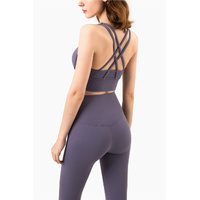 Size L Coffee Cross-Back Yoga Sports Bra for Women - High Support & Shockproof Fitness Bra thumbnail