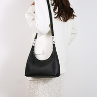 Black Women's Trendy PU Leather Shoulder Bag - Fashionable Underarm Hobo Bag with Adjustable Strap thumbnail