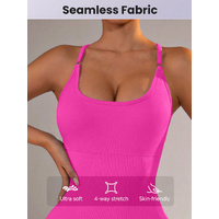 Size XS Rose Red Grey Nylon Seamless Yoga Bodysuit - Women's Athletic Romper, Crisscross Back, Workout Jumpsuit thumbnail