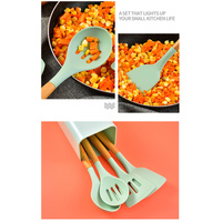 Light Green 12-Piece Silicone Kitchen Utensil Set with Beechwood Handles & Holder thumbnail