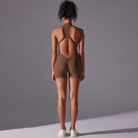 Size M Brown High-Impact Seamless Bodysuit - Nude Feel Yoga & Fitness Romper thumbnail