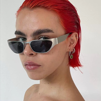 Silver Frame Dark Green Film Retro Cat Eye Sunglasses - Metal Frame, UV400 Protection thumbnail