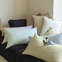 Light Green Wide Stripes Long Staple Cotton Sateen Pillowcase Set - Jacquard Striped, Pure Cotton, 48x74cm (Pair) thumbnail