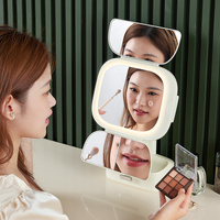 White LED Lighted Tri-Fold Makeup Mirror with Storage Drawer & Magnification(USB Charging Port) thumbnail