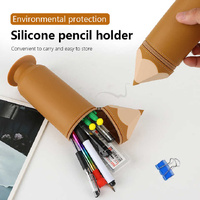 Brown Creative Silicone Pencil Case - High-Value Stationery  - Large Capacity Desk Organizer thumbnail