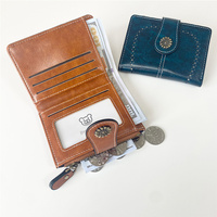 Peacock Blue Vintage PU Leather Women's Short Wallet - Elegant Zipper Coin Pocket Multi-Function Card Holder thumbnail