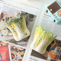 2 Pcs Dark Green Premium Ceramic Cabbage Makeup Brush Holder - Elegant 10.5cm High-End Desktop Organizer thumbnail