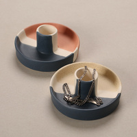2 Pcs Light Yellow Straight Bottom Nordic Ceramic Candle Holder with Jewelry Dish - Elegant Minimalist Home Decor Piece thumbnail