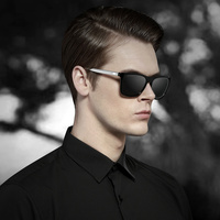 Black Frame + Black Temples + Photochromic Gray Lenses Unisex Aluminum-Magnesium Square Polarized Sunglasses - Stylish UV-Protective Driving Glasses w thumbnail