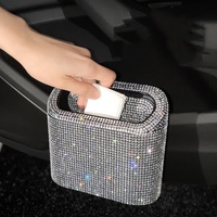 Red Diamond Sparkly Rhinestone Car Trash Can - Diamond Auto Garbage Bin Organizer thumbnail