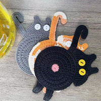 4 Pcs Grey And White Cute Cat Butt Knitted Coaster - Lightweight Crochet Drink Mat, 15x10cm thumbnail