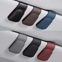 2 Pcs Black Carbon Fiber Pattern PU Leather Car Visor Sunglasses Holder - Multi-Functional Clip for Glasses, Cards & Tickets, 9.5x4.5cm thumbnail