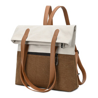 Beige And Brown Canvas Tote Bag for Women - Multi-Use Shoulder Handbag & Backpack, Large Capacity, 30x10x40cm thumbnail