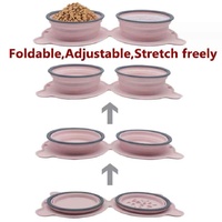 Pink Portable Collapsible Pet Bowl Set - Food-Grade Silicone Double Bowl for Dogs & Cats, Anti-Slip & Easy to Clean thumbnail